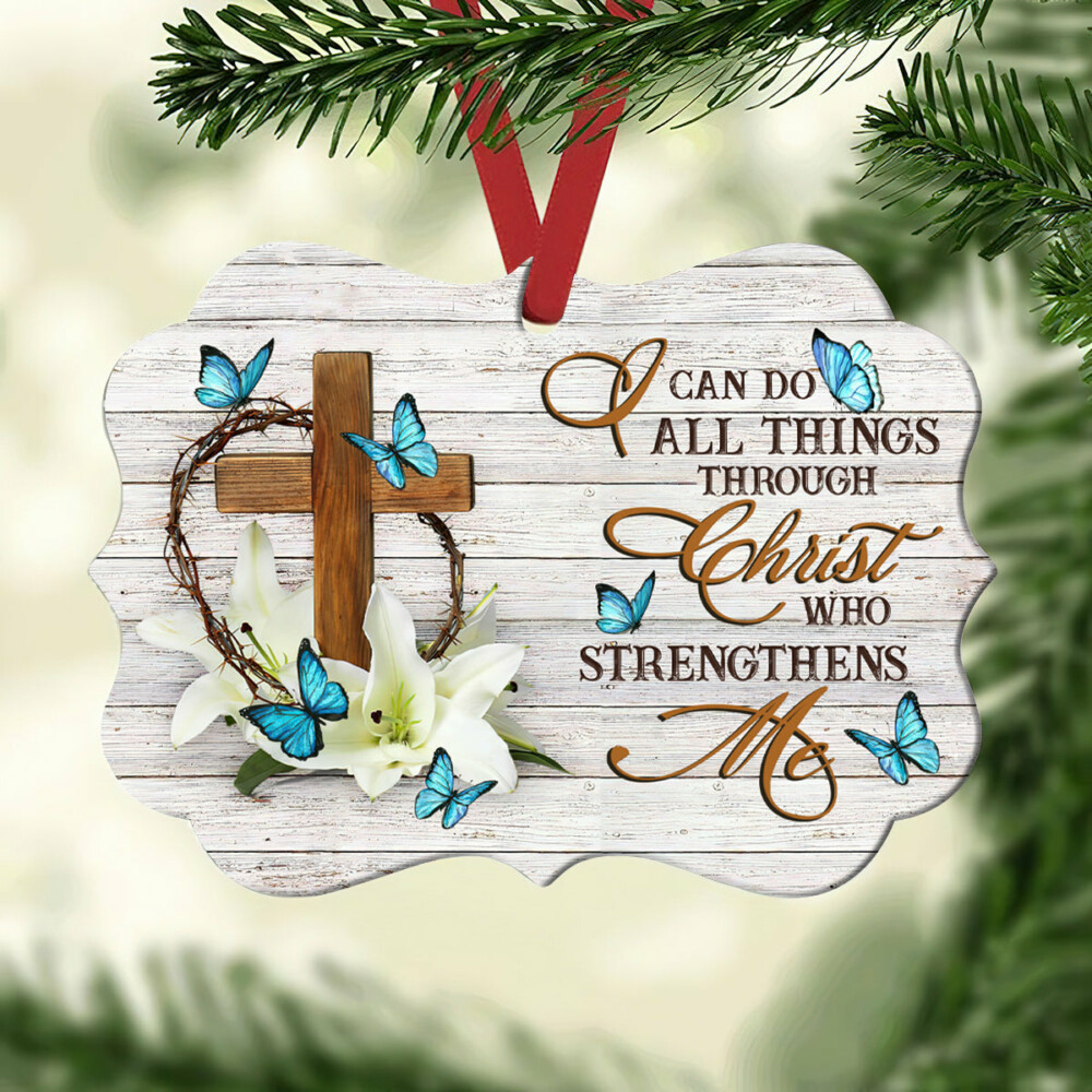 Jesus Lily Flower I Can Do All Things Faith Butterfly - Horizontal Ornament - Owl Ohh - Owl Ohh