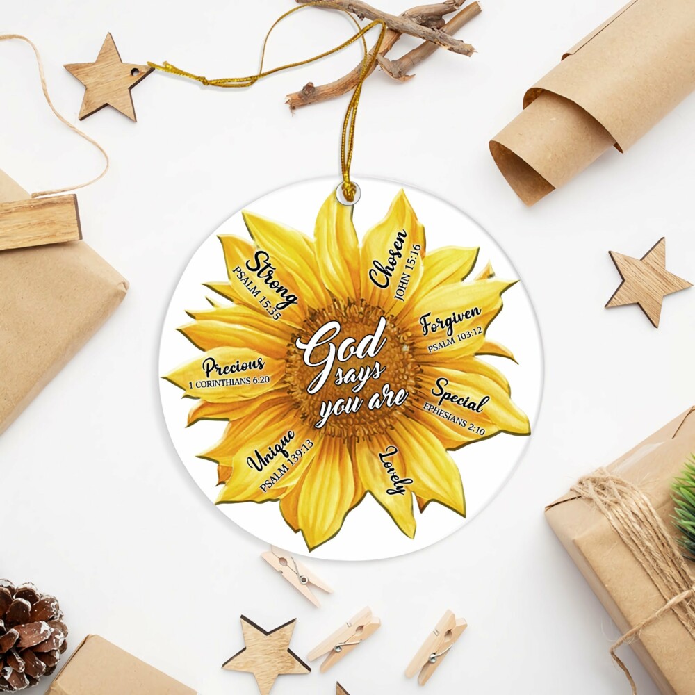 Sunflower God Says Strong - Circle Ornament - Owl Ohh - Owl Ohh