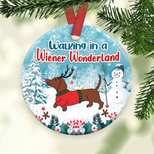 Dachshund Walking In A Wiener Wonderland - Circle Ornament - Owl Ohh - Owl Ohh