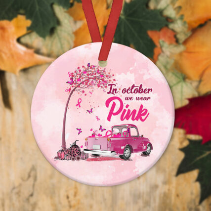 Breast Cancer Awareness October - Circle Ornament - Owl Ohh - Owl Ohh