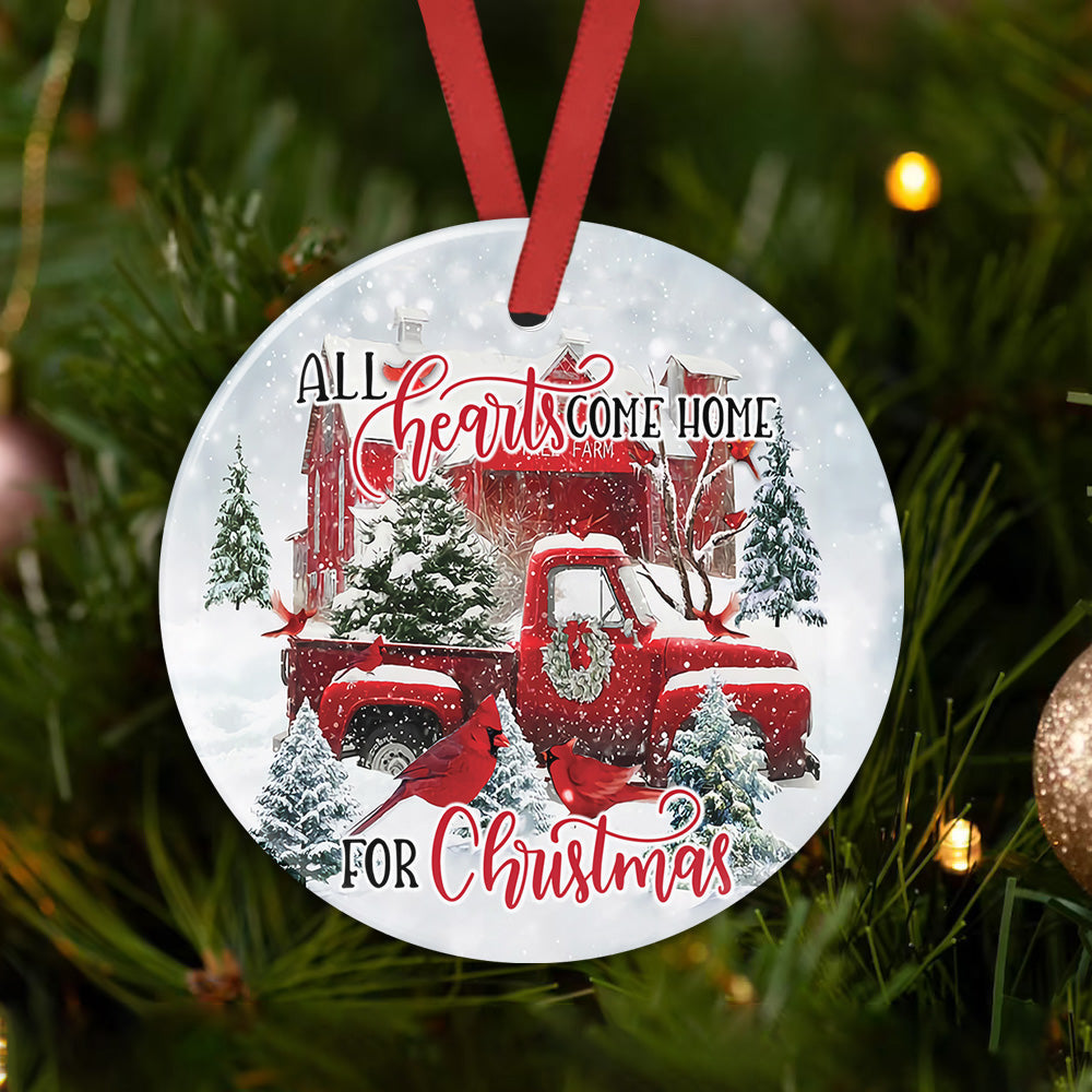 Red Truck Christmas Cardinal Come Home - Circle Ornament - Owl Ohh - Owl Ohh