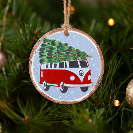 Hippie Van In Christmas - Circle Ornament - Owl Ohh - Owl Ohh