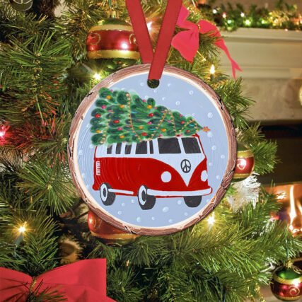 Hippie Van In Christmas - Circle Ornament - Owl Ohh - Owl Ohh