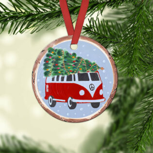Hippie Van In Christmas - Circle Ornament - Owl Ohh - Owl Ohh