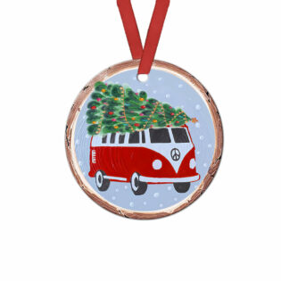 Hippie Van In Christmas - Circle Ornament - Owl Ohh - Owl Ohh