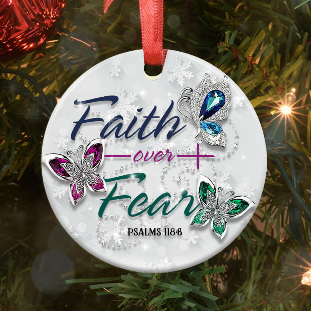 Butterfly Faith Over Fear - Circle Ornament - Owl Ohh - Owl Ohh