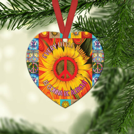 Hippie Sunflower Gonna Be Alright - Heart Ornament - Owl Ohh - Owl Ohh