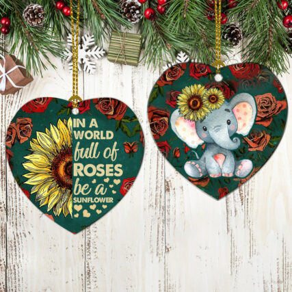 Elephant Sunflower In A World - Heart Ornament - Owl Ohh - Owl Ohh