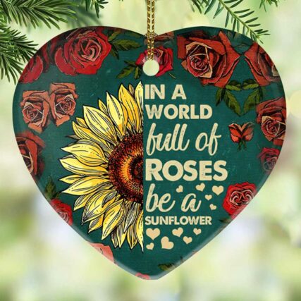 Elephant Sunflower In A World - Heart Ornament - Owl Ohh - Owl Ohh