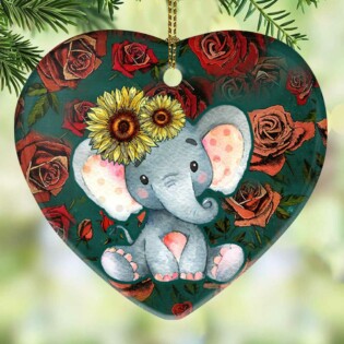 Elephant Sunflower In A World - Heart Ornament - Owl Ohh - Owl Ohh