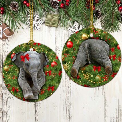 Elephant Christmas Tree Style - Circle Ornament - Owl Ohh - Owl Ohh