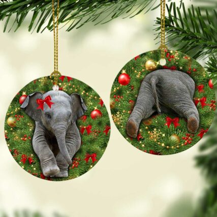 Elephant Christmas Tree Style - Circle Ornament - Owl Ohh - Owl Ohh