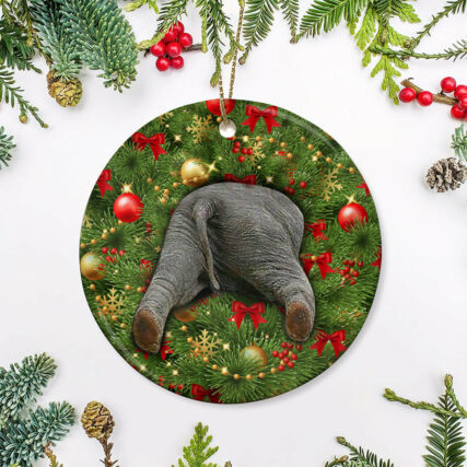 Elephant Christmas Tree Style - Circle Ornament - Owl Ohh - Owl Ohh