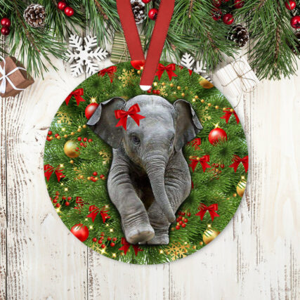 Elephant Christmas Tree Style - Circle Ornament - Owl Ohh - Owl Ohh