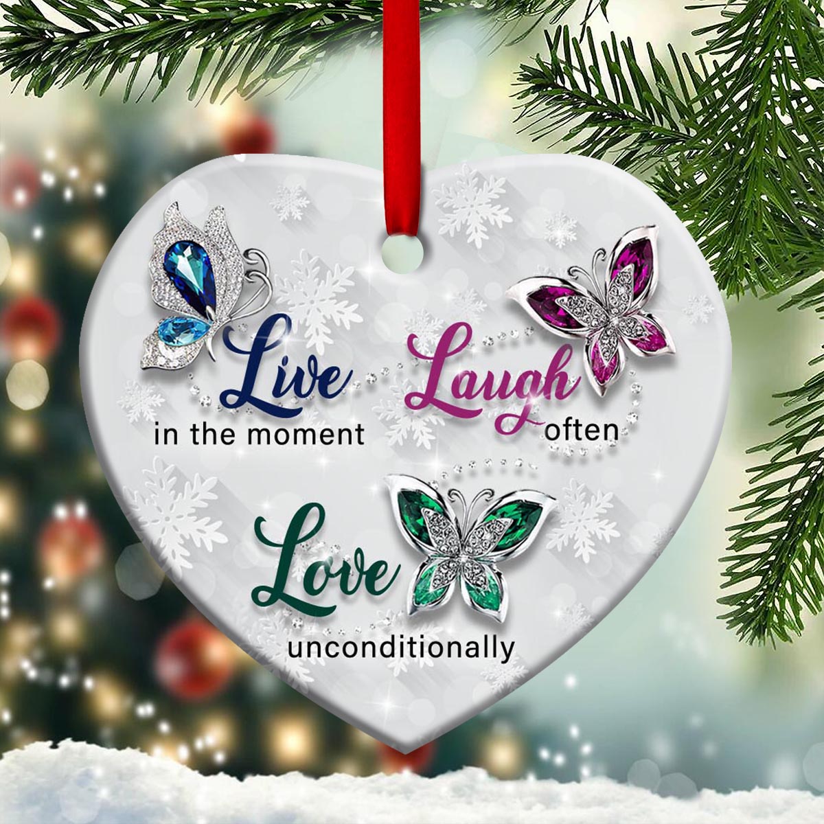 Butterfly Live In The Moment - Heart Ornament - Owl Ohh - Owl Ohh