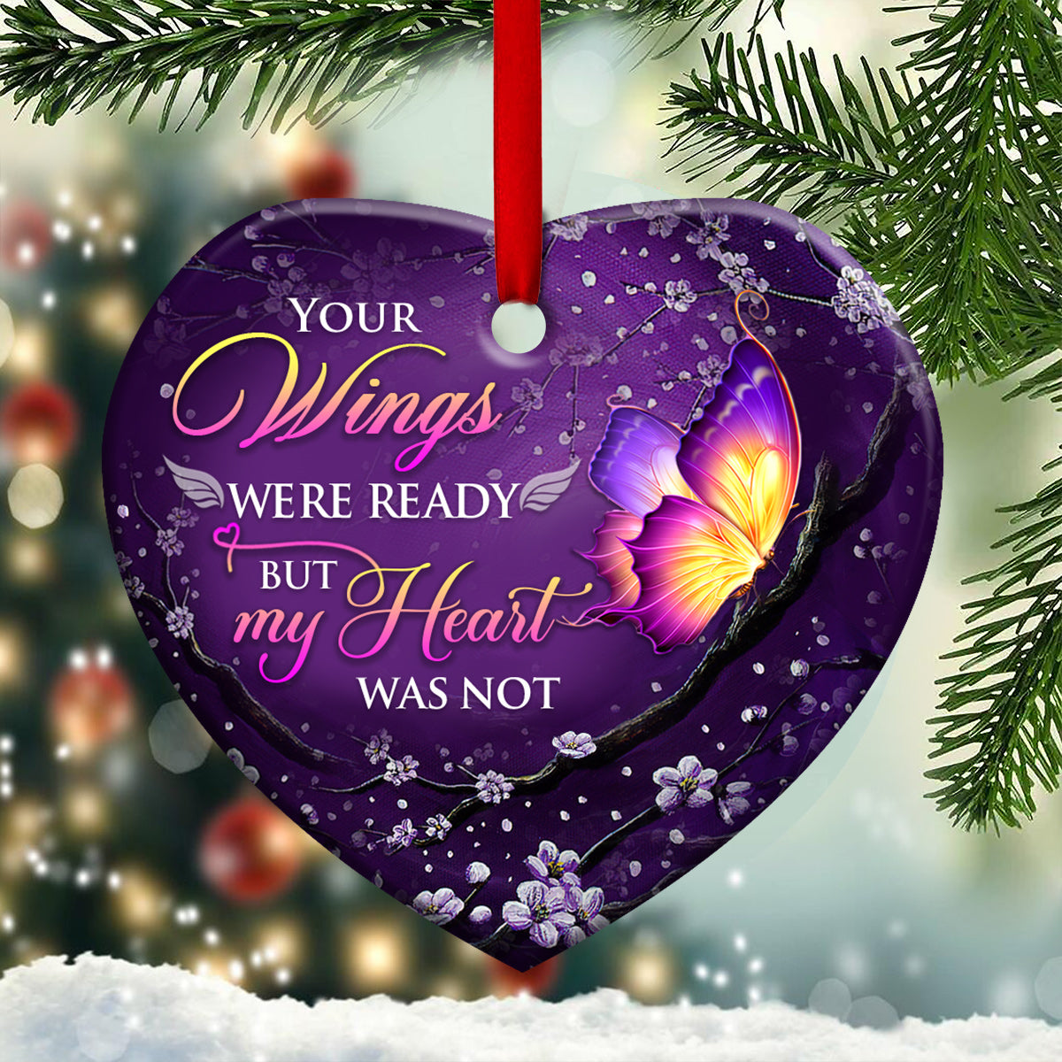 Butterfly Memorial Your Wings Were Ready - Heart Ornament - Owl Ohh - Owl Ohh