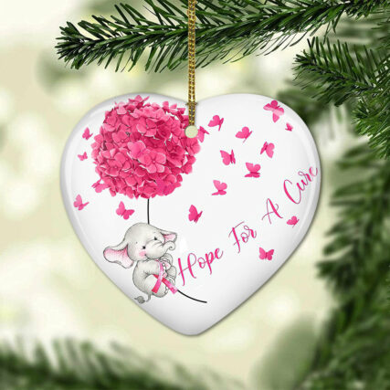Breast Cancer Dandelion Elephant Hope For A Cure - Heart Ornament - Owl Ohh - Owl Ohh