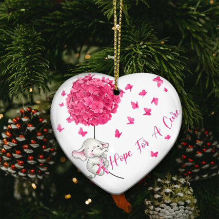 Breast Cancer Dandelion Elephant Hope For A Cure - Heart Ornament - Owl Ohh - Owl Ohh