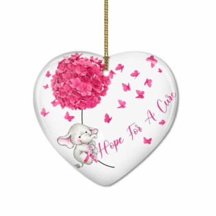 Breast Cancer Dandelion Elephant Hope For A Cure - Heart Ornament - Owl Ohh - Owl Ohh