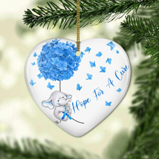 Breast Cancer Elephant Hope For A Cure Blue - Heart Ornament - Owl Ohh - Owl Ohh