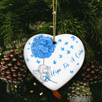Breast Cancer Elephant Hope For A Cure Blue - Heart Ornament - Owl Ohh - Owl Ohh