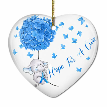 Breast Cancer Elephant Hope For A Cure Blue - Heart Ornament - Owl Ohh - Owl Ohh