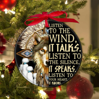 Native American Wolf Listen To The Wind - Circle Ornament - Owl Ohh - Owl Ohh
