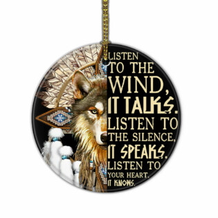 Native American Wolf Listen To The Wind - Circle Ornament - Owl Ohh - Owl Ohh
