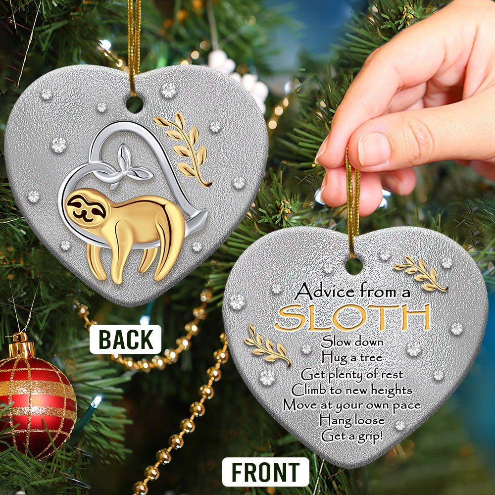 Sloth Advice From A Sloth - Heart Ornament - Owl Ohh - Owl Ohh