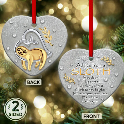 Sloth Advice From A Sloth - Heart Ornament - Owl Ohh - Owl Ohh
