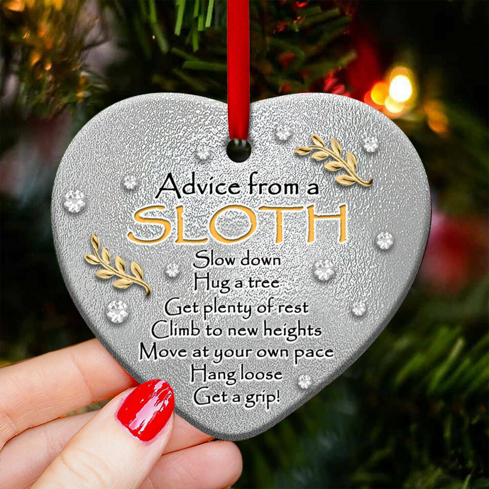 Sloth Advice From A Sloth - Heart Ornament - Owl Ohh - Owl Ohh
