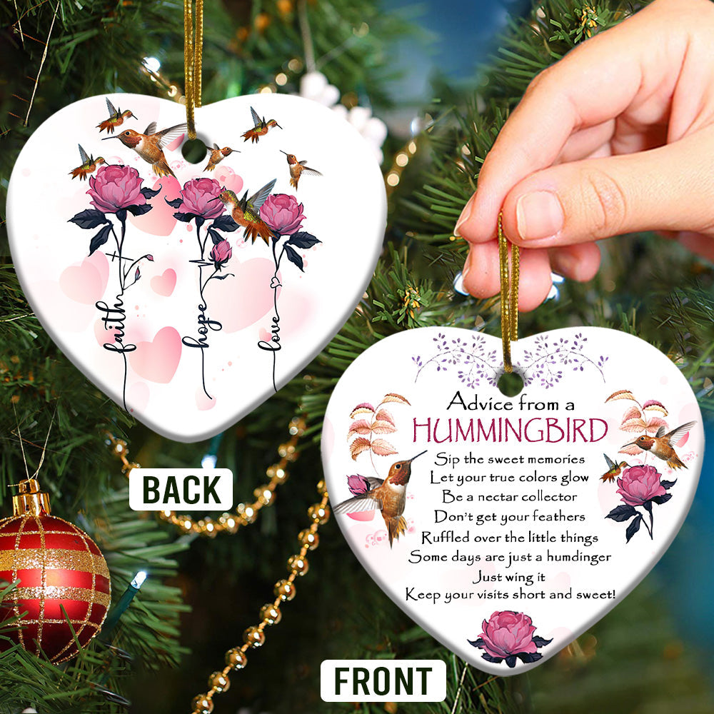 Hummingbird Advice Faith Hope Love - Heart Ornament - Owl Ohh - Owl Ohh