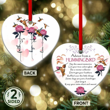 Hummingbird Advice Faith Hope Love - Heart Ornament - Owl Ohh - Owl Ohh
