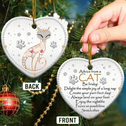 Cat Advice Be Frisky - Heart Ornament - Owl Ohh - Owl Ohh