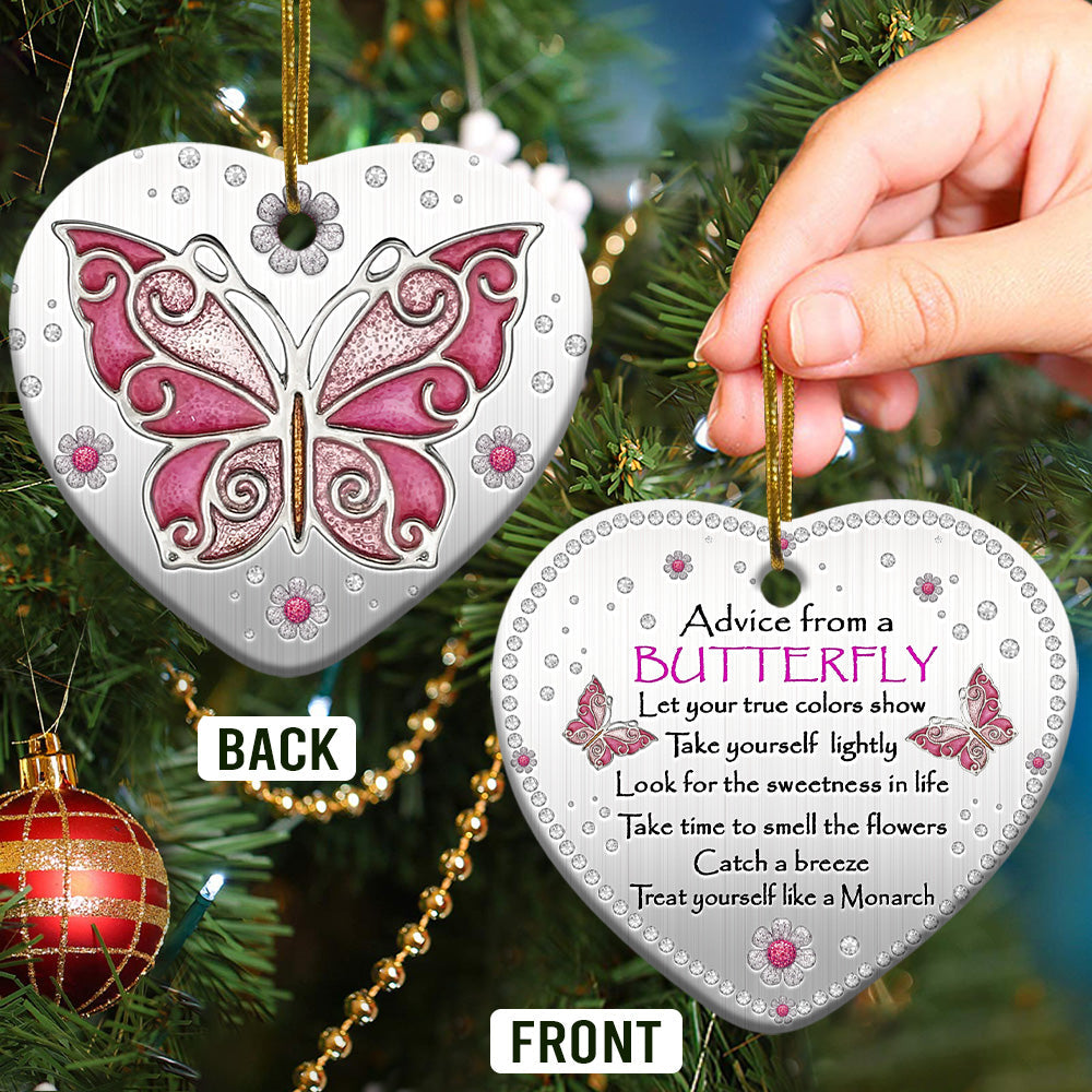 Butterfly Advice Pink Color - Heart Ornament - Owl Ohh - Owl Ohh