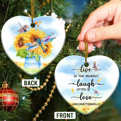 Dragonfly Advice Live In The Moment laugh Often Love Unconditionally - Heart Ornament - Owl Ohh - Owl Ohh