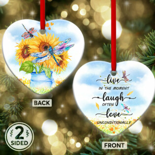 Dragonfly Advice Live In The Moment laugh Often Love Unconditionally - Heart Ornament - Owl Ohh - Owl Ohh