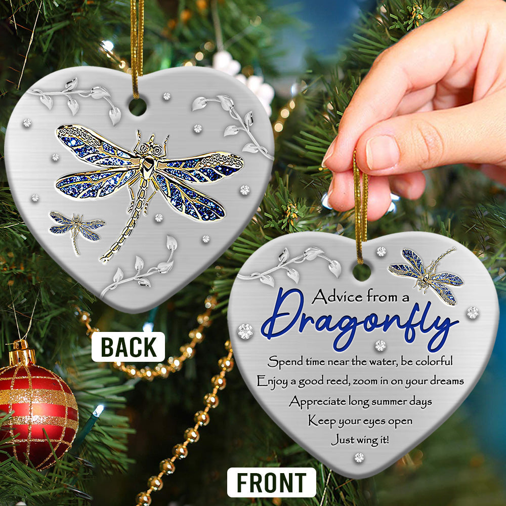Dragonfly Advice From A Dragonfly - Heart Ornament - Owl Ohh - Owl Ohh