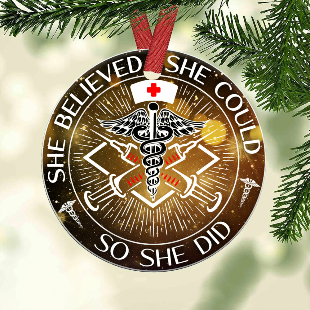 Nurse She Believed She Could - Circle Ornament - Owl Ohh - Owl Ohh