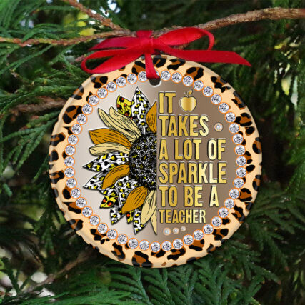 Teacher Sunflower Metal Style Sparkle Teacher - Circle Ornament - Owl Ohh - Owl Ohh