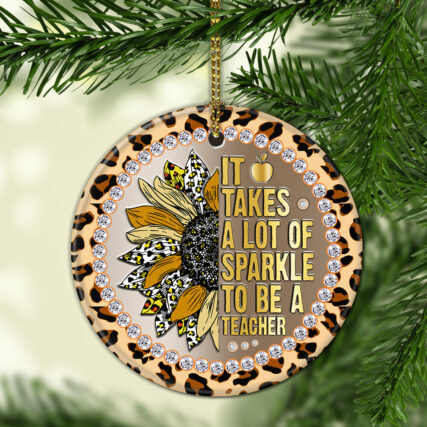 Teacher Sunflower Metal Style Sparkle Teacher - Circle Ornament - Owl Ohh - Owl Ohh