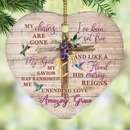 Wooden Style Faith My Chains Are Gone - Heart Ornament - Owl Ohh - Owl Ohh
