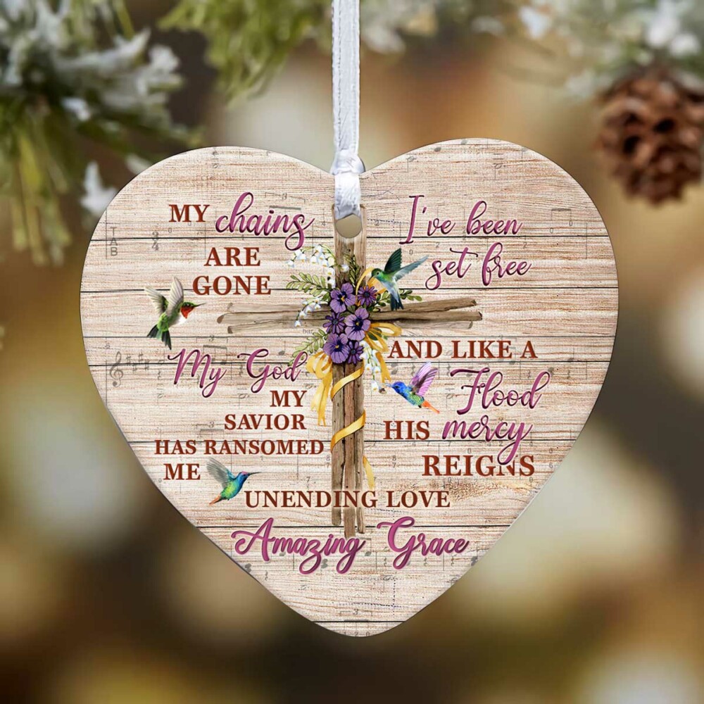 Wooden Style Faith My Chains Are Gone - Heart Ornament - Owl Ohh - Owl Ohh
