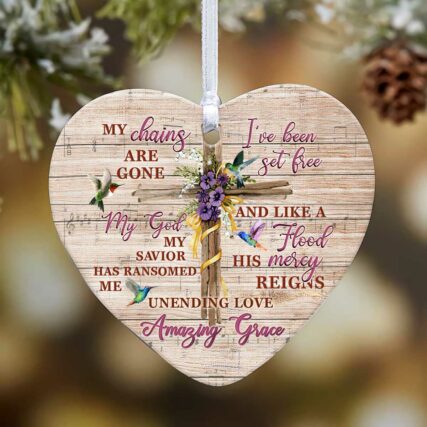 Wooden Style Faith My Chains Are Gone - Heart Ornament - Owl Ohh - Owl Ohh
