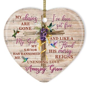 Wooden Style Faith My Chains Are Gone - Heart Ornament - Owl Ohh - Owl Ohh