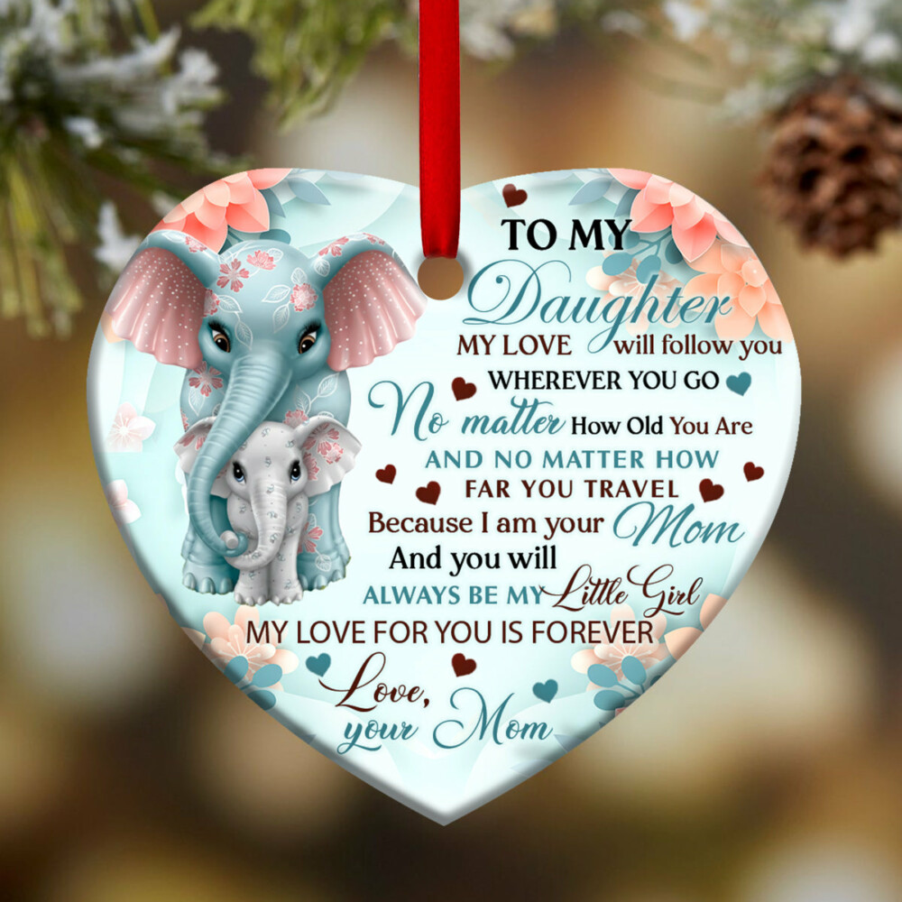 Family To My Daughter Elephant - Heart Ornament - Owl Ohh - Owl Ohh