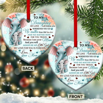 Family To My Daughter Elephant - Heart Ornament - Owl Ohh - Owl Ohh
