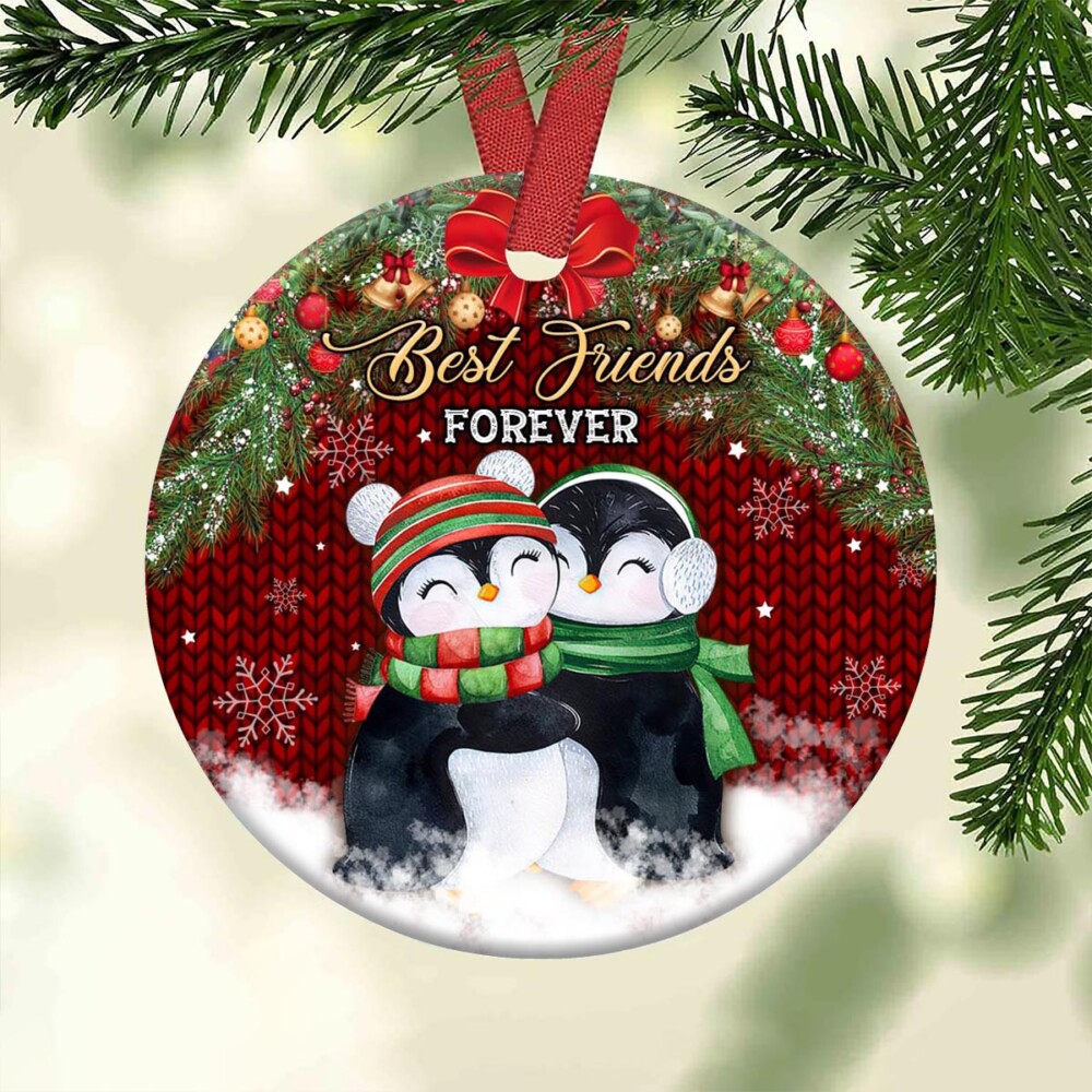 Penguin Best Friends Forever - Circle Ornament - Owl Ohh - Owl Ohh