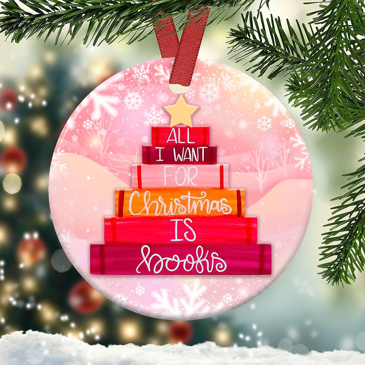 Christmas All I Want For Christmas Is Books - Circle Ornament - Owl Ohh - Owl Ohh