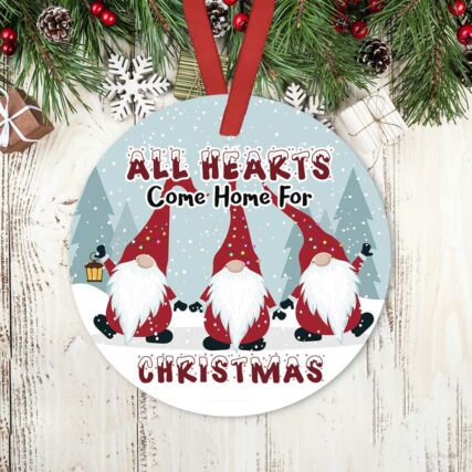 Gnome Christmas All Hearts Come Home For Christmas - Circle Ornament - Owl Ohh - Owl Ohh